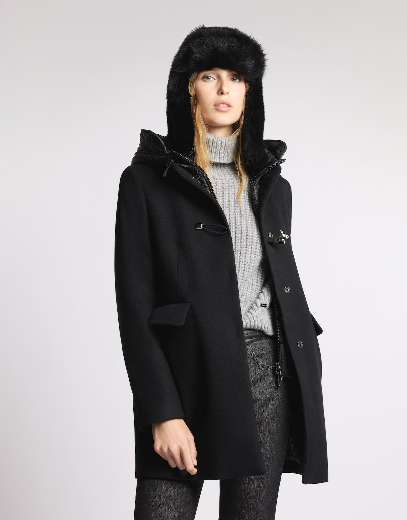 Toggle Coat in Panno di Lana<BR/> NAW59513430SGL B999 FAY