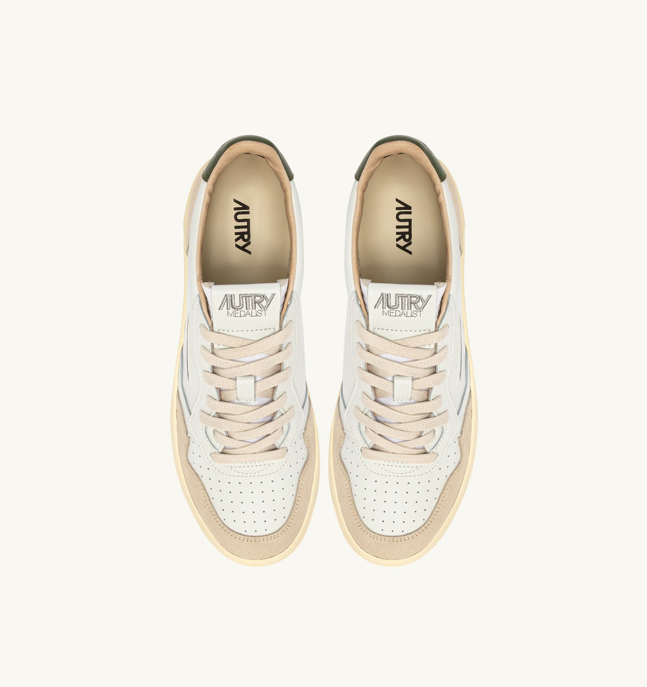 AUTRY SNEAKERS<BR/>SNEAKERS MEDALIST LOW IN SUEDE E PELLE BIANCA E BRONZE GREEN AULM LS17 AUTRY ACTION SHOES
