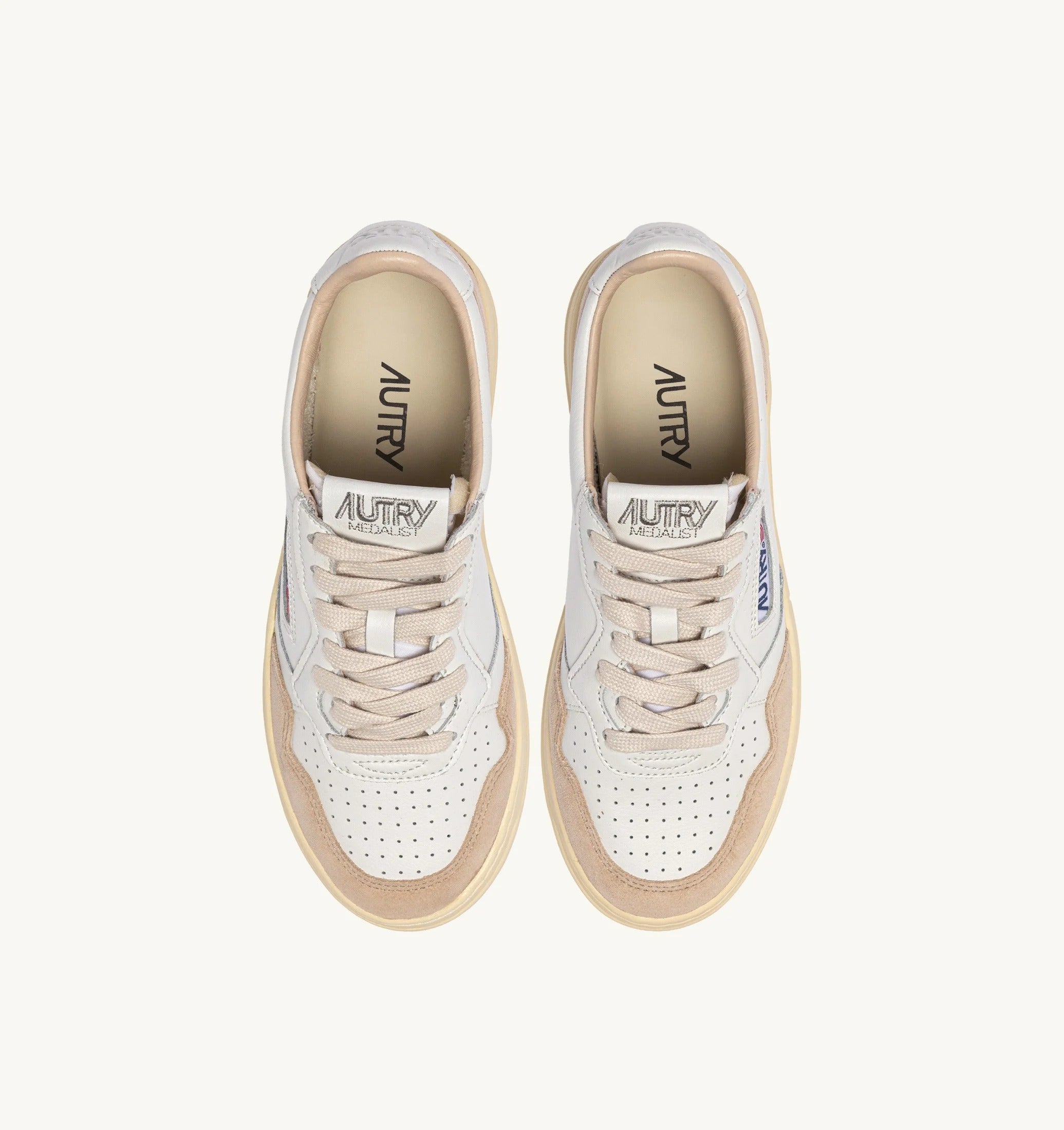AUTRY SNEAKERS<BR/>SNEAKERS MEDALIST LOW IN PELLE BIANCA E SUEDE BEIGE AULW LS33 AUTRY ACTION SHOES