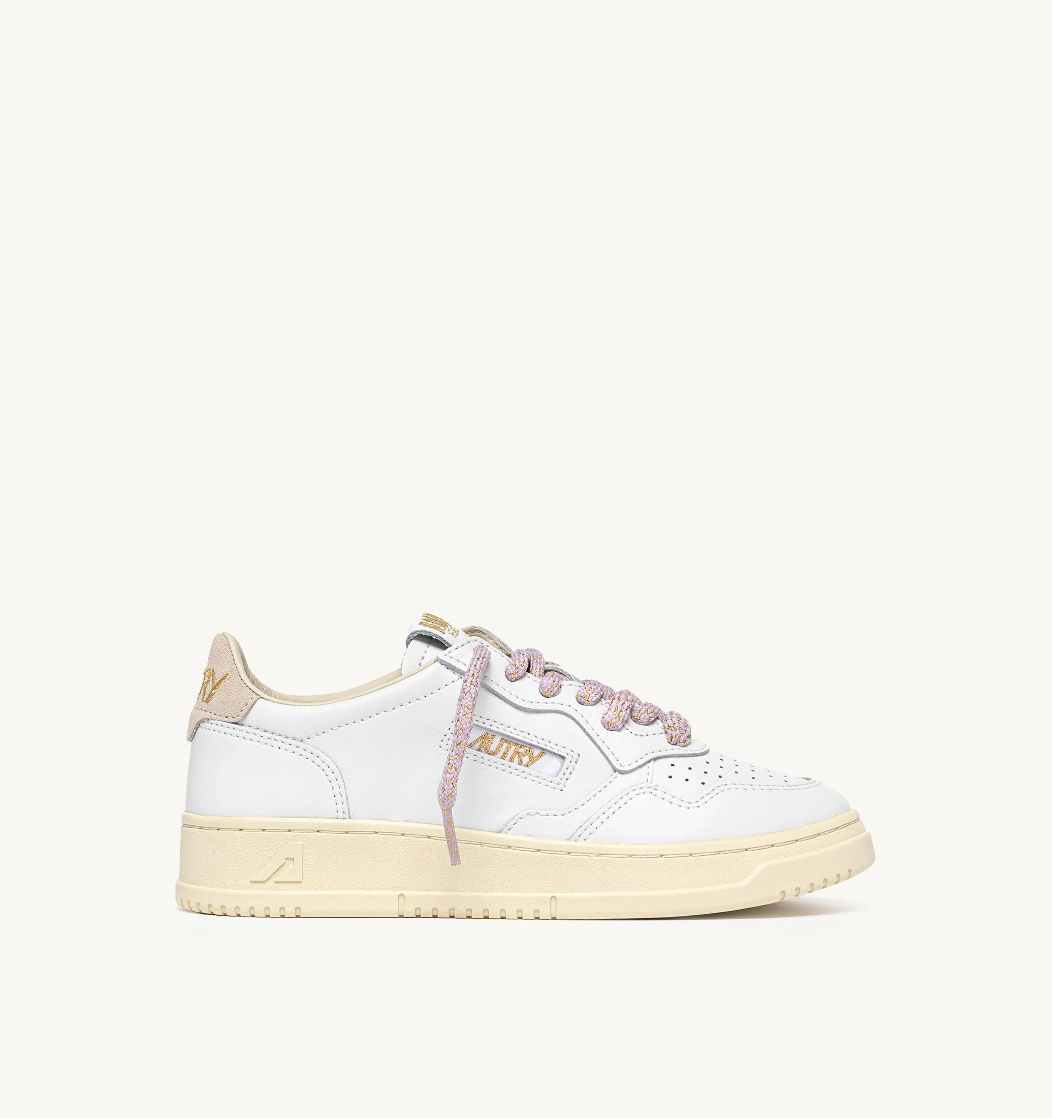 AUTRY SNEAKERS<BR/>SNEAKERS MEDALIST LOW IN PELLE BIANCA E DETTAGLI LUREX ORCHID AULW SW04 AUTRY ACTION SHOES