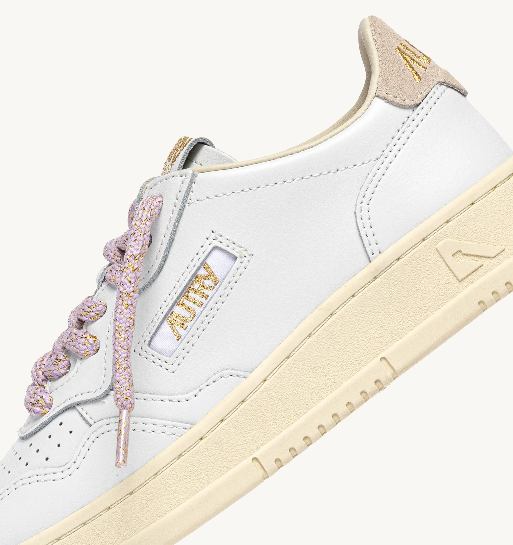 AUTRY SNEAKERS<BR/>SNEAKERS MEDALIST LOW IN PELLE BIANCA E DETTAGLI LUREX ORCHID AULW SW04 AUTRY ACTION SHOES