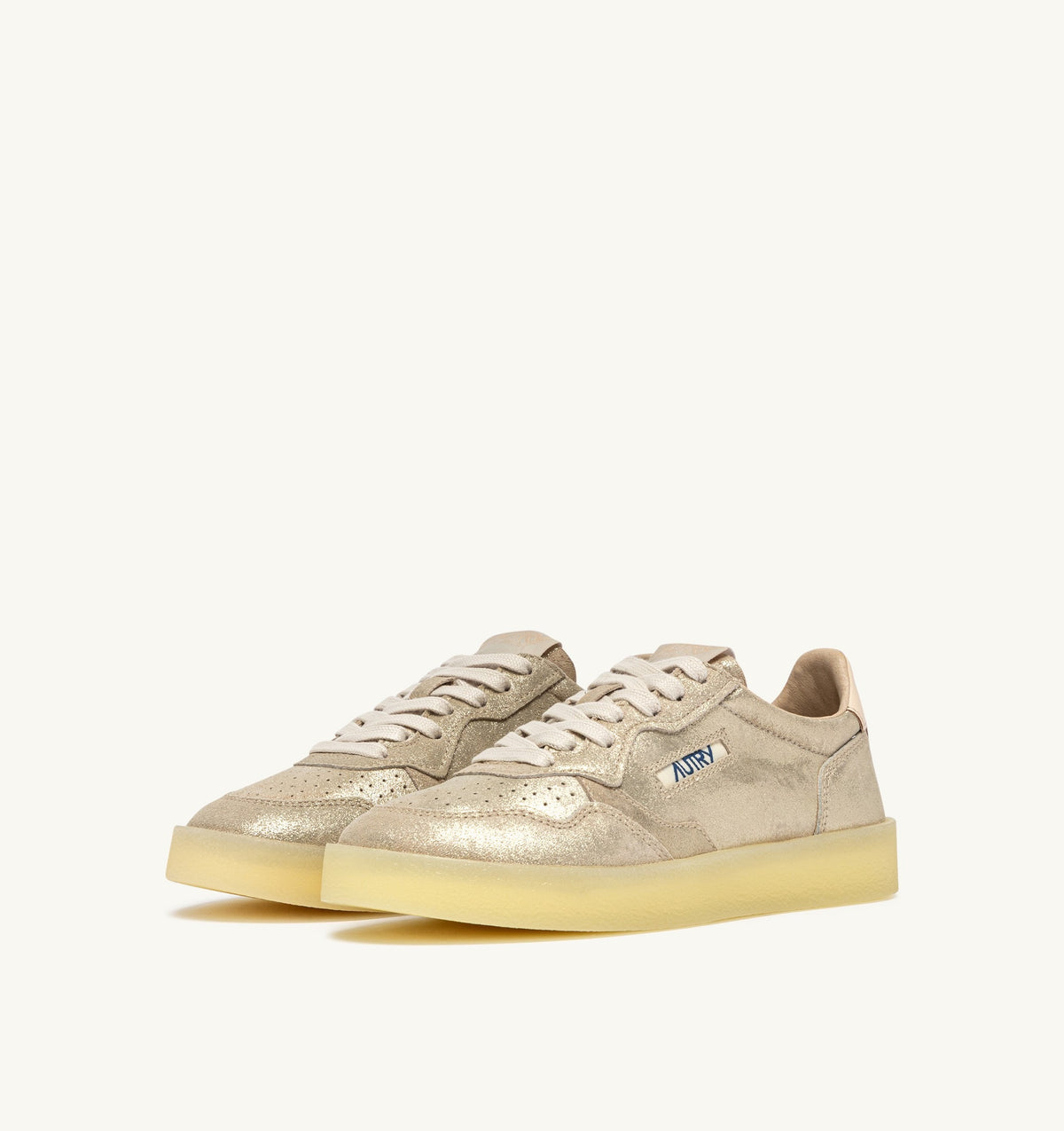SNEAKERS MEDALIST LOW IN PELLE E SUEDE LAMINATO PLATINO E AVORIO AULW WH01 AUTRY ACTION SHOES