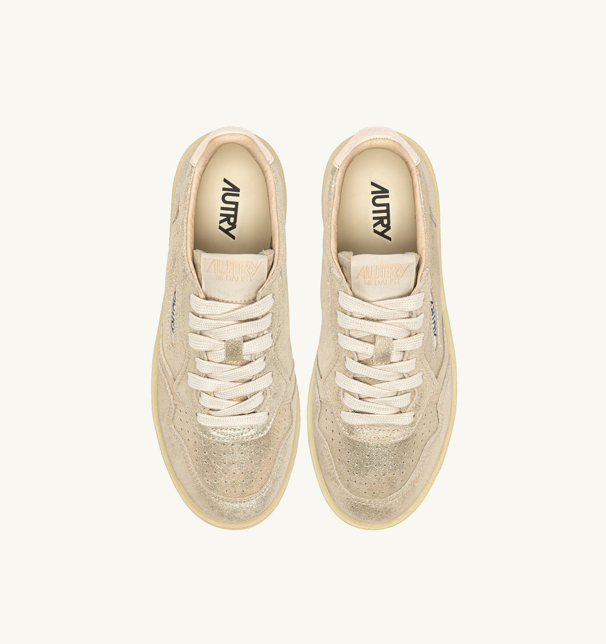 SNEAKERS MEDALIST LOW IN PELLE E SUEDE LAMINATO PLATINO E AVORIO AULW WH01 AUTRY ACTION SHOES