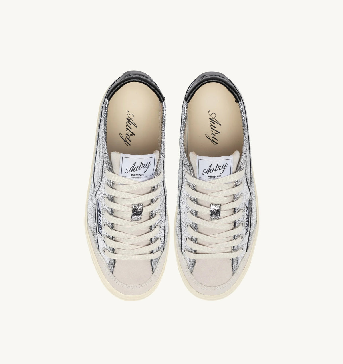 SNEAKERS WINDSCAPE LOW IN PELLE LAMINATA ARGENTO E NERA<BR/> SCLW JC01 AUTRY ACTION SHOES