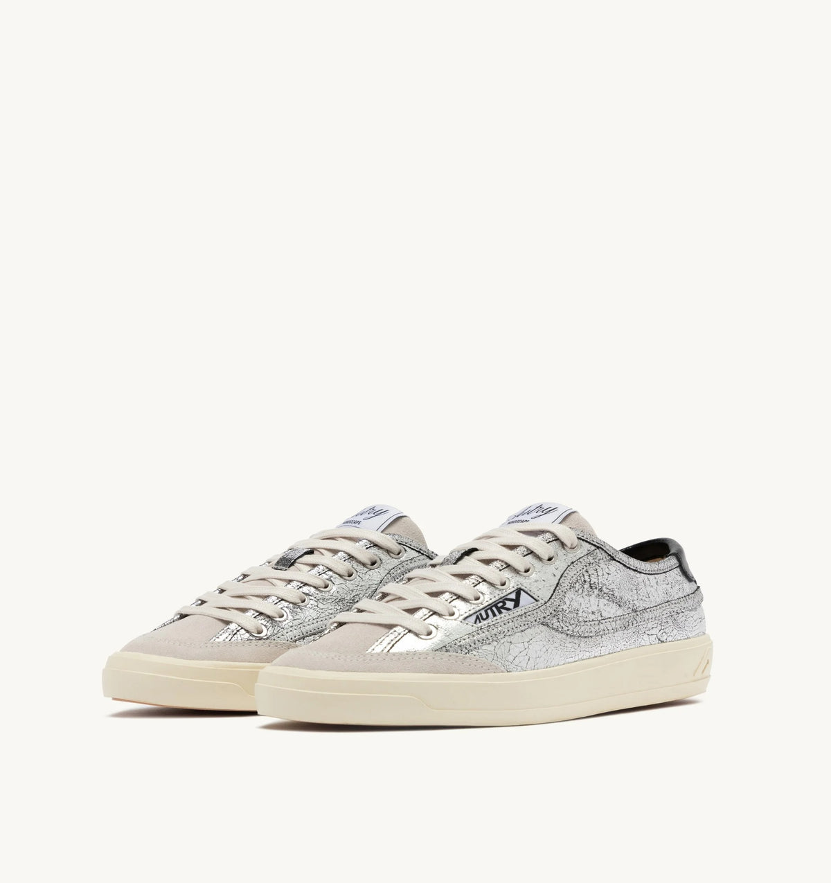 SNEAKERS WINDSCAPE LOW IN PELLE LAMINATA ARGENTO E NERA<BR/> SCLW JC01 AUTRY ACTION SHOES