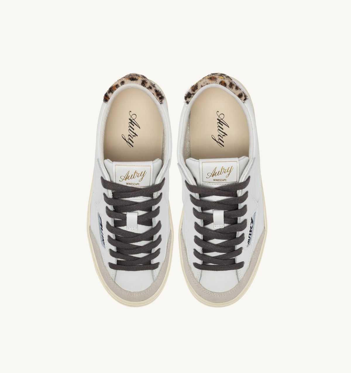 SNEAKERS WINDSCAPE LOW IN PELLE BIANCA E LEOPARD PRINT SCLW JU04 AUTRY ACTION SHOES