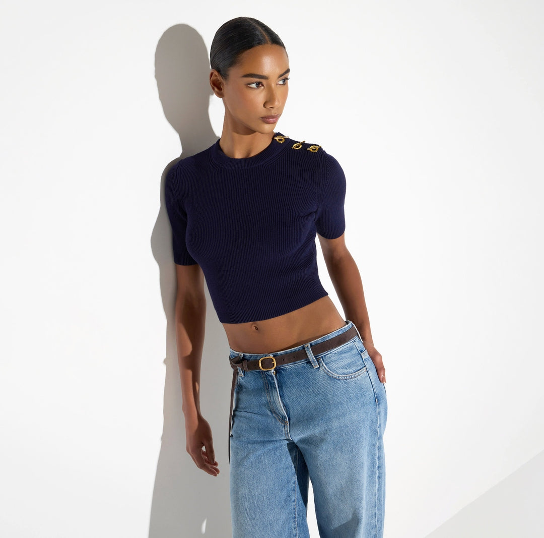 Top in maglia con dettagli gioiello<BR/> MK02S66E2 H88 ELISABETTA FRANCHI