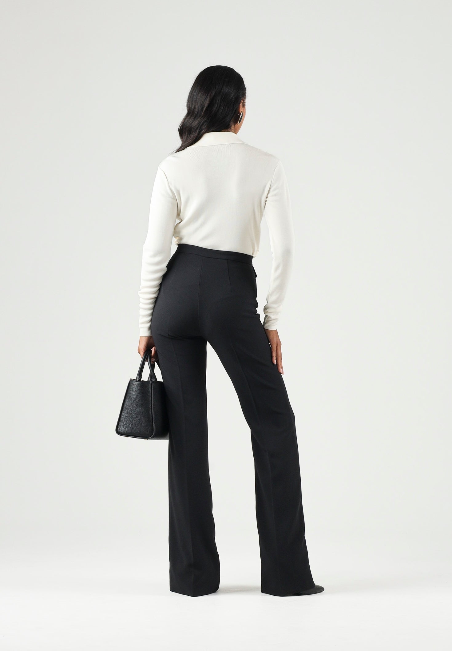 ELISABETTA FRANCHI Pantalone IN DOPPIO CRÊPE STRETCH nero da donna con morsetto logo PA19266E2 110 ELISABETTA FRANCHI