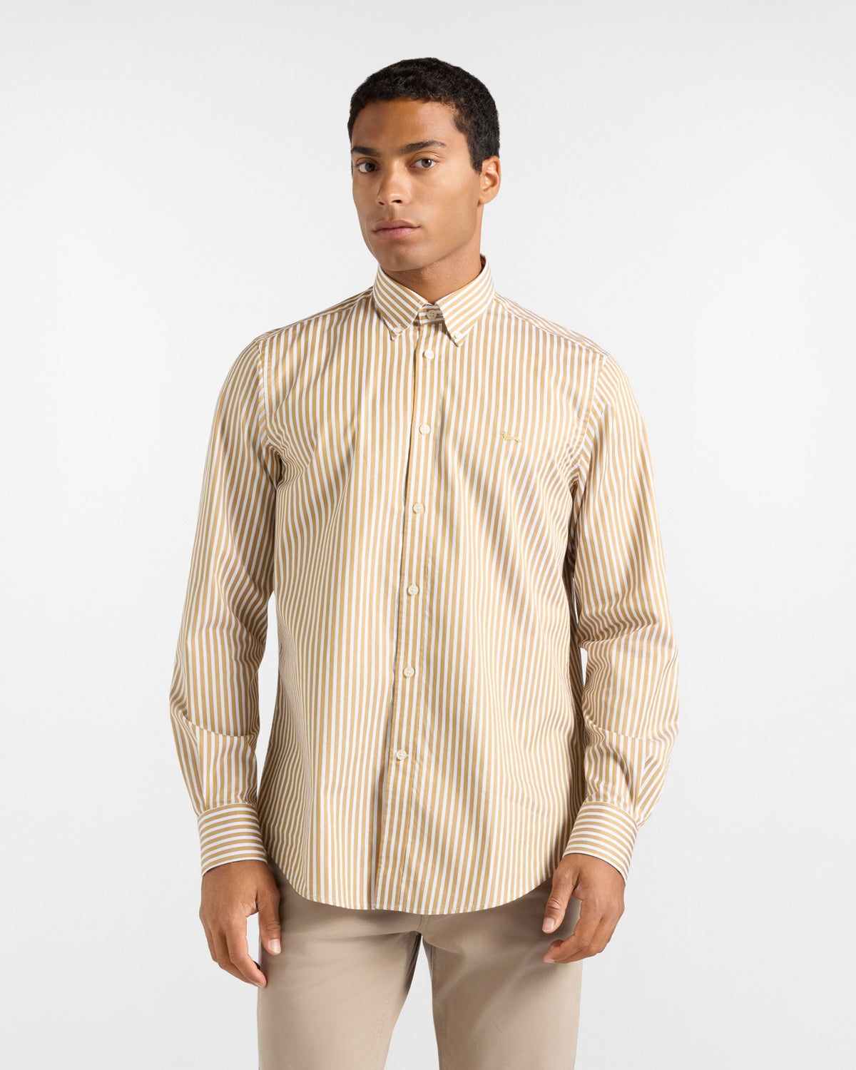 Camicia Uomo in twill con riga raso Regular Fit marrone CRR001013939M 727 HARMONT & BLAINE