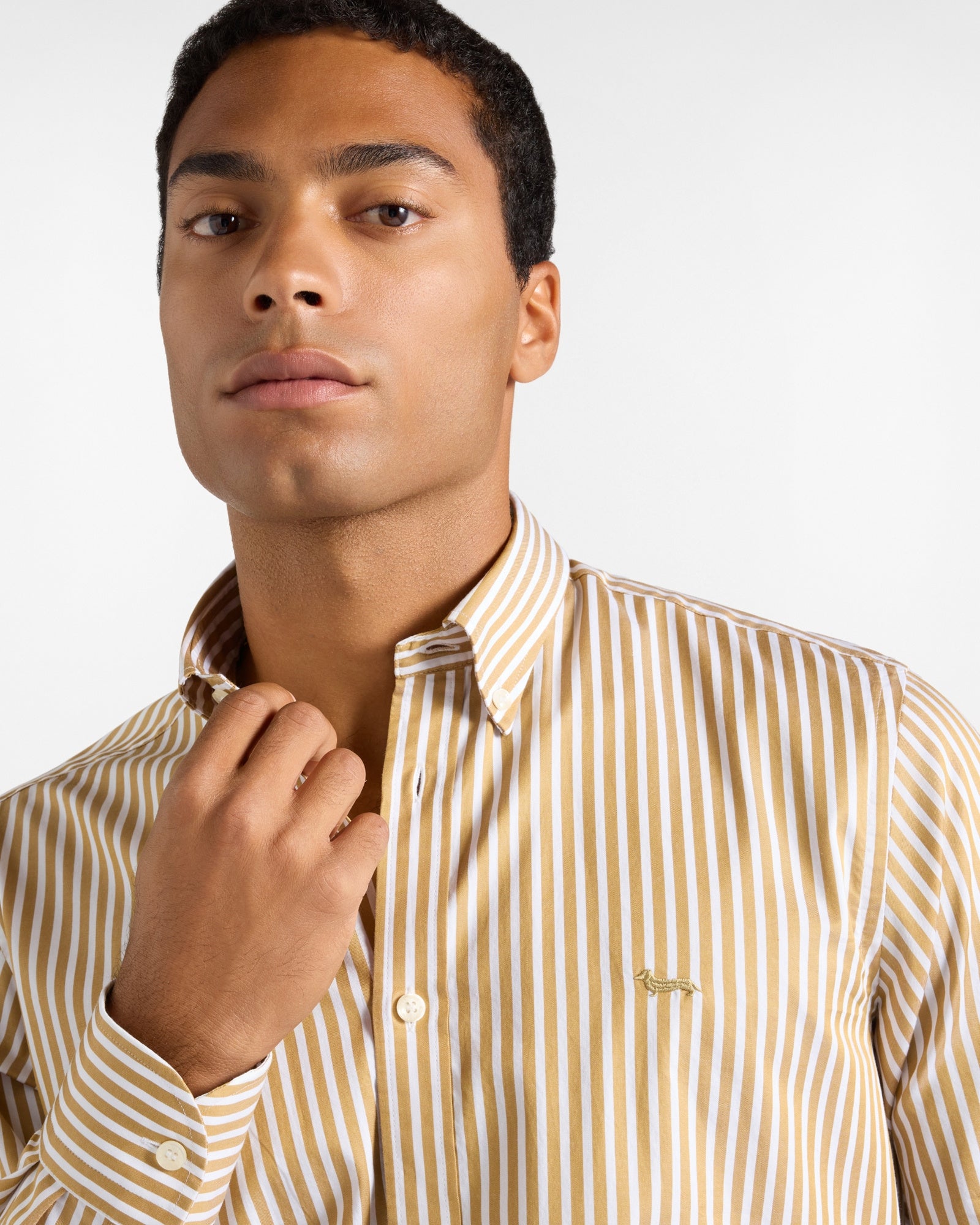 Camicia Uomo in twill con riga raso Regular Fit marrone CRR001013939M 727 HARMONT & BLAINE