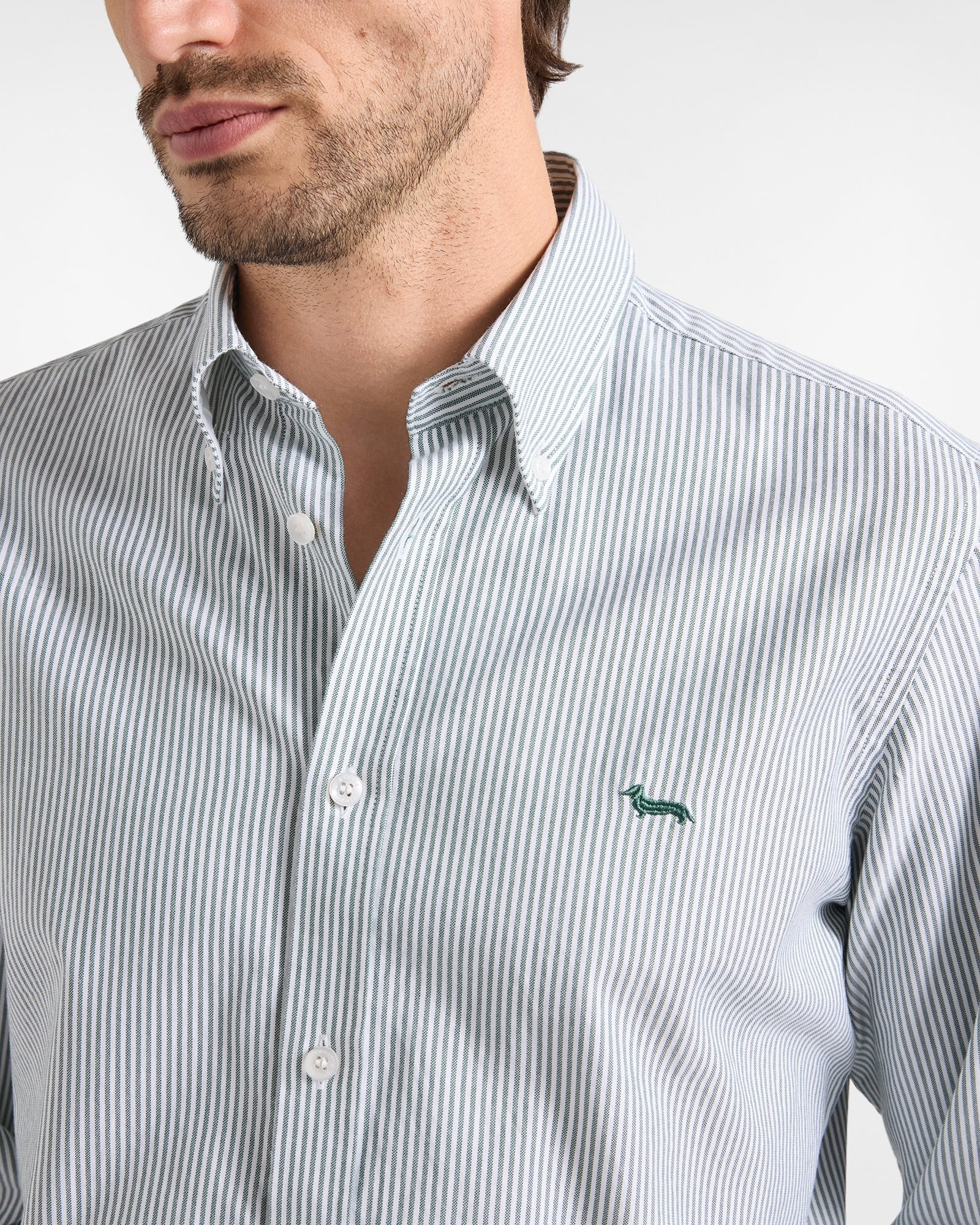 Camicia Uomo riga oxford tinto filo Regular Fit verde chiaro<BR/> CRR011013933B 643 HARMONT & BLAINE