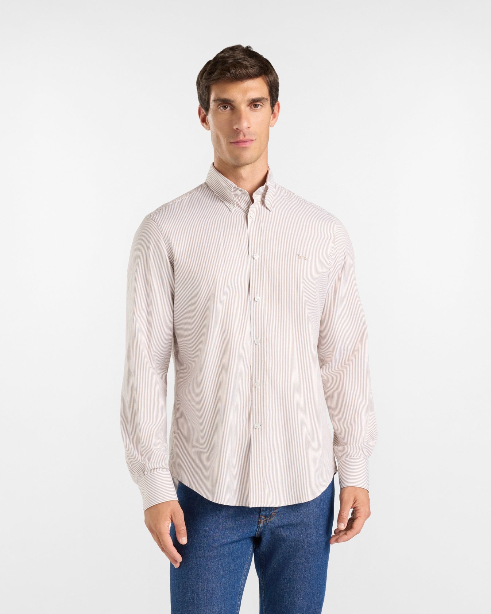 Camicia Uomo riga oxford tinto filo Regular Fit marrone CRR011013933B 733 HARMONT & BLAINE