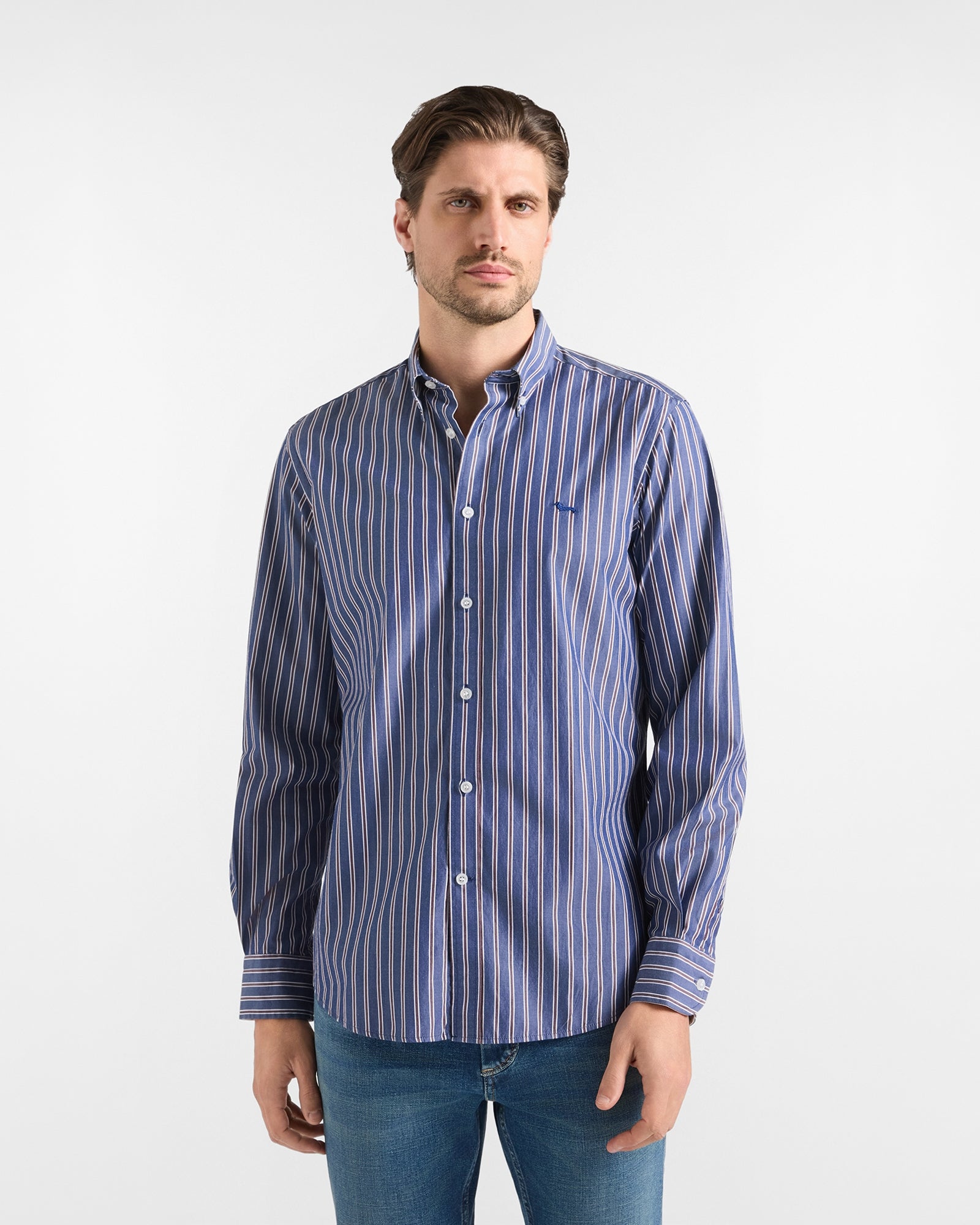 Camicia Uomo Righe Regimental Regular Fit blu<BR/> CRR011013954M 801 HARMONT & BLAINE