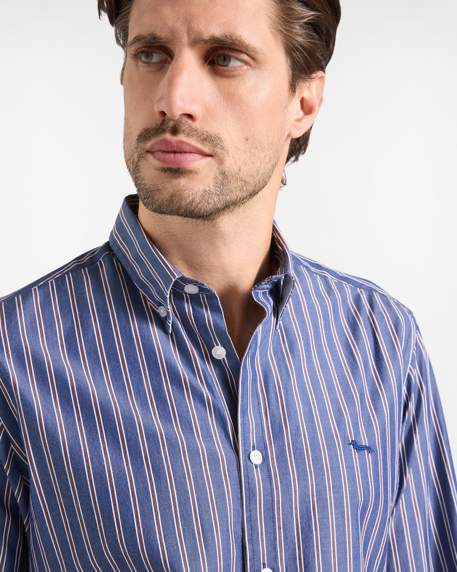 Camicia Uomo Righe Regimental Regular Fit blu<BR/> CRR011013954M 801 HARMONT & BLAINE