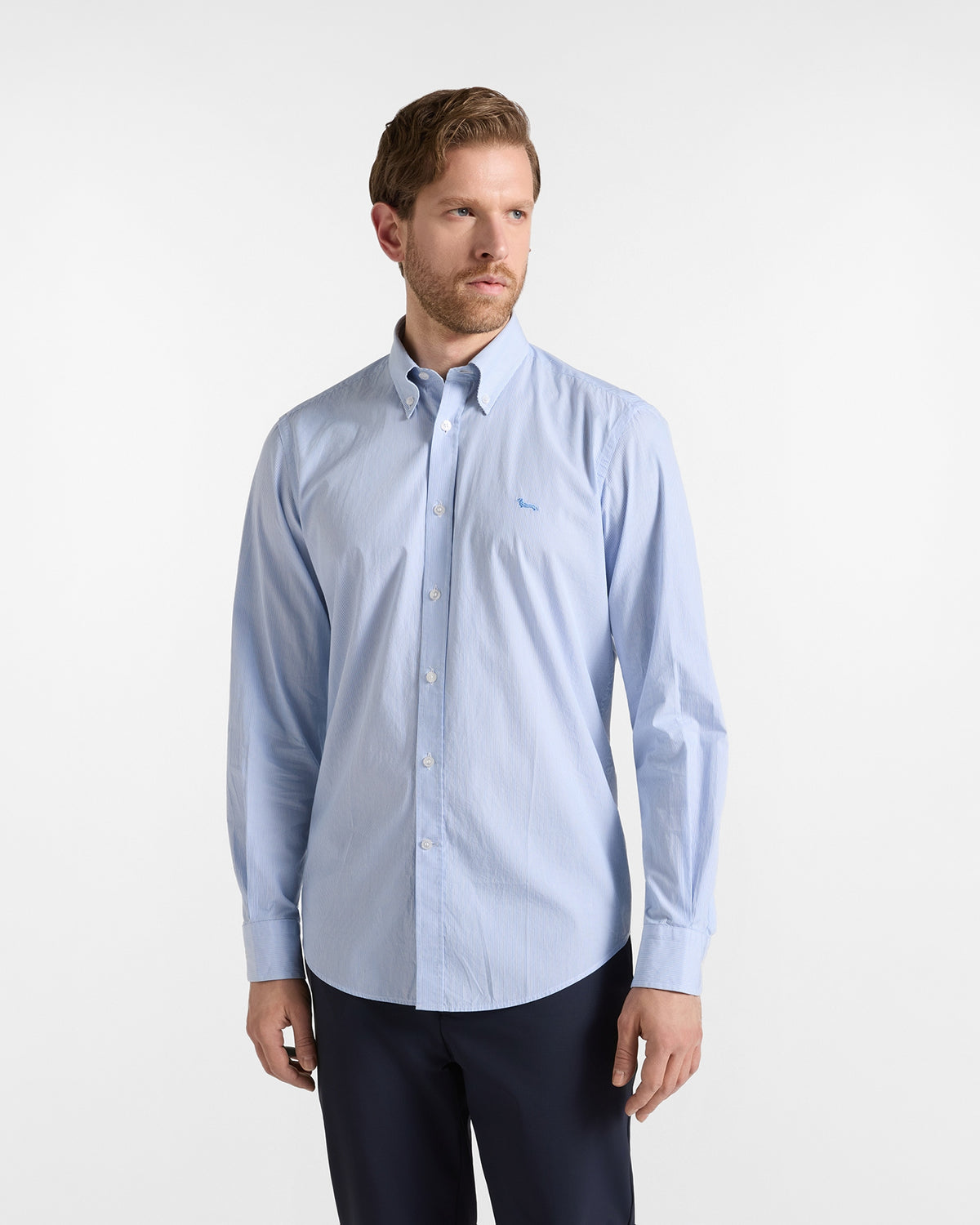 Camicia Uomo micro riga tinto filo Regular Fit azzurro<BR/> CRR074013435B 810 HARMONT & BLAINE
