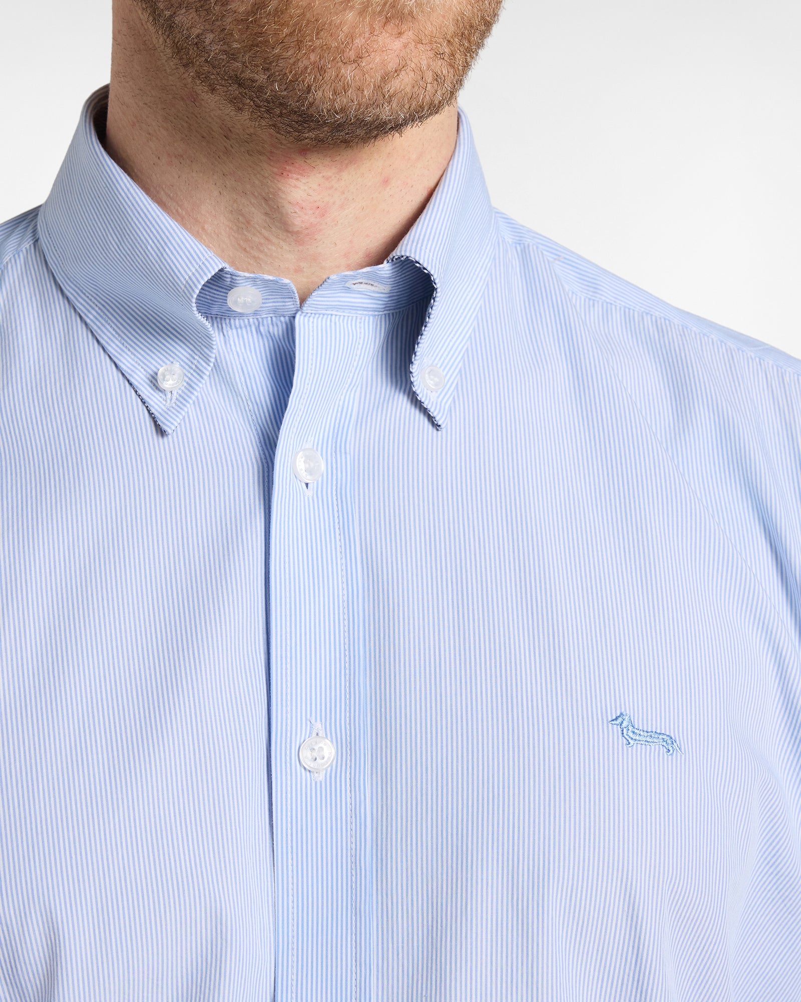 Camicia Uomo micro riga tinto filo Regular Fit azzurro<BR/> CRR074013435B 810 HARMONT & BLAINE