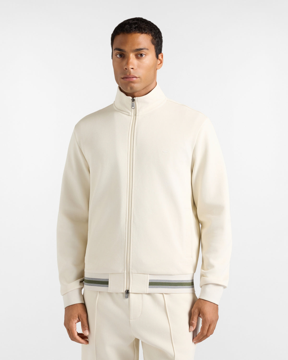 Felpa Uomo full zip in piquet beige con collo alto<BR/> FRR246021942 227 HARMONT & BLAINE