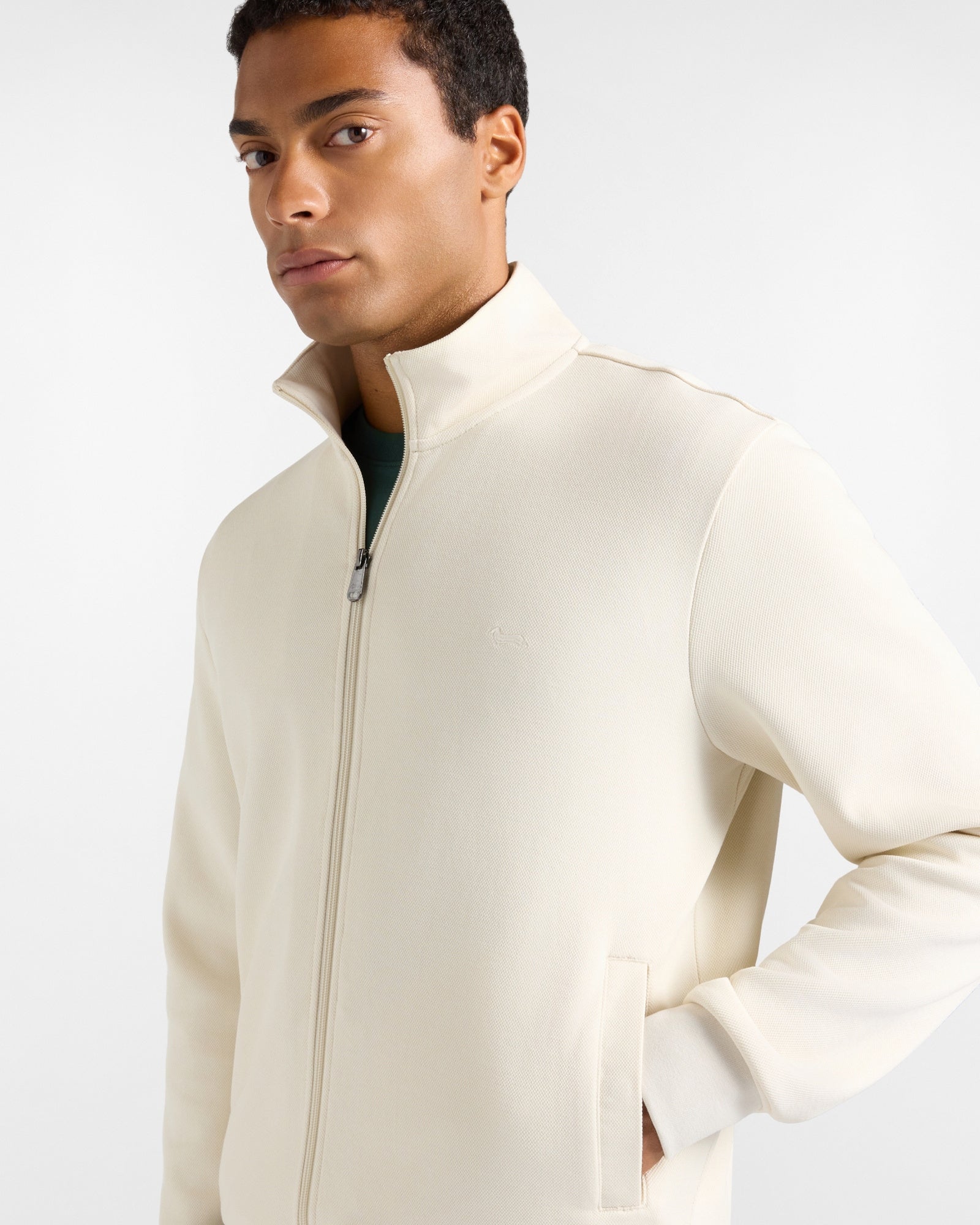 Felpa Uomo full zip in piquet beige con collo alto<BR/> FRR246021942 227 HARMONT & BLAINE