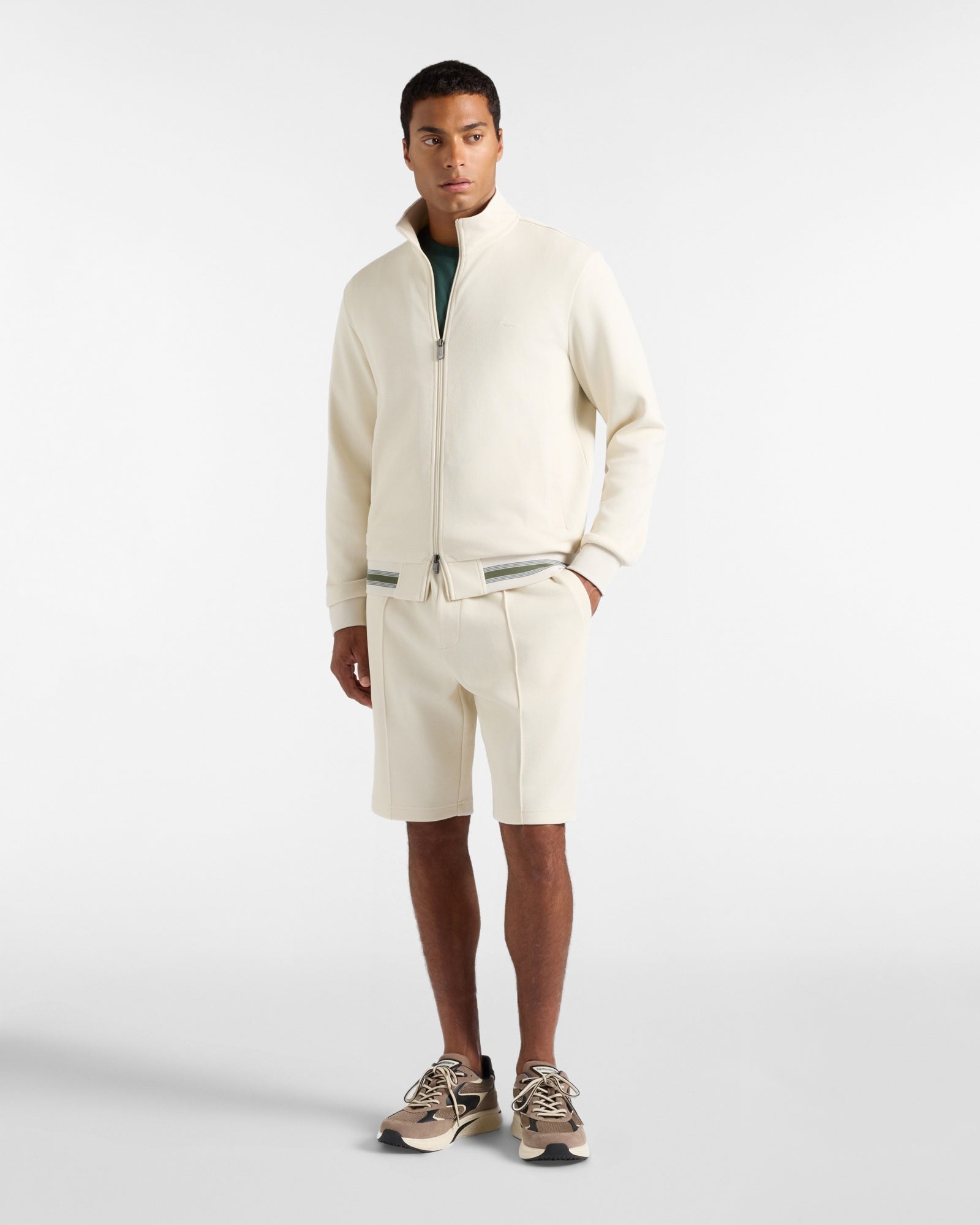 Felpa Uomo full zip in piquet beige con collo alto<BR/> FRR246021942 227 HARMONT & BLAINE
