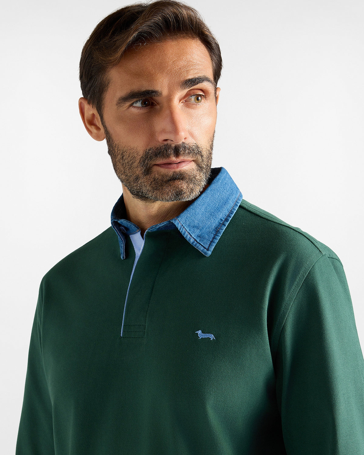 Polo da uomo manica lunga in jersey brushed di 100% puro cotone verde<BR/> LRR357021109S01 643 HARMONT & BLAINE