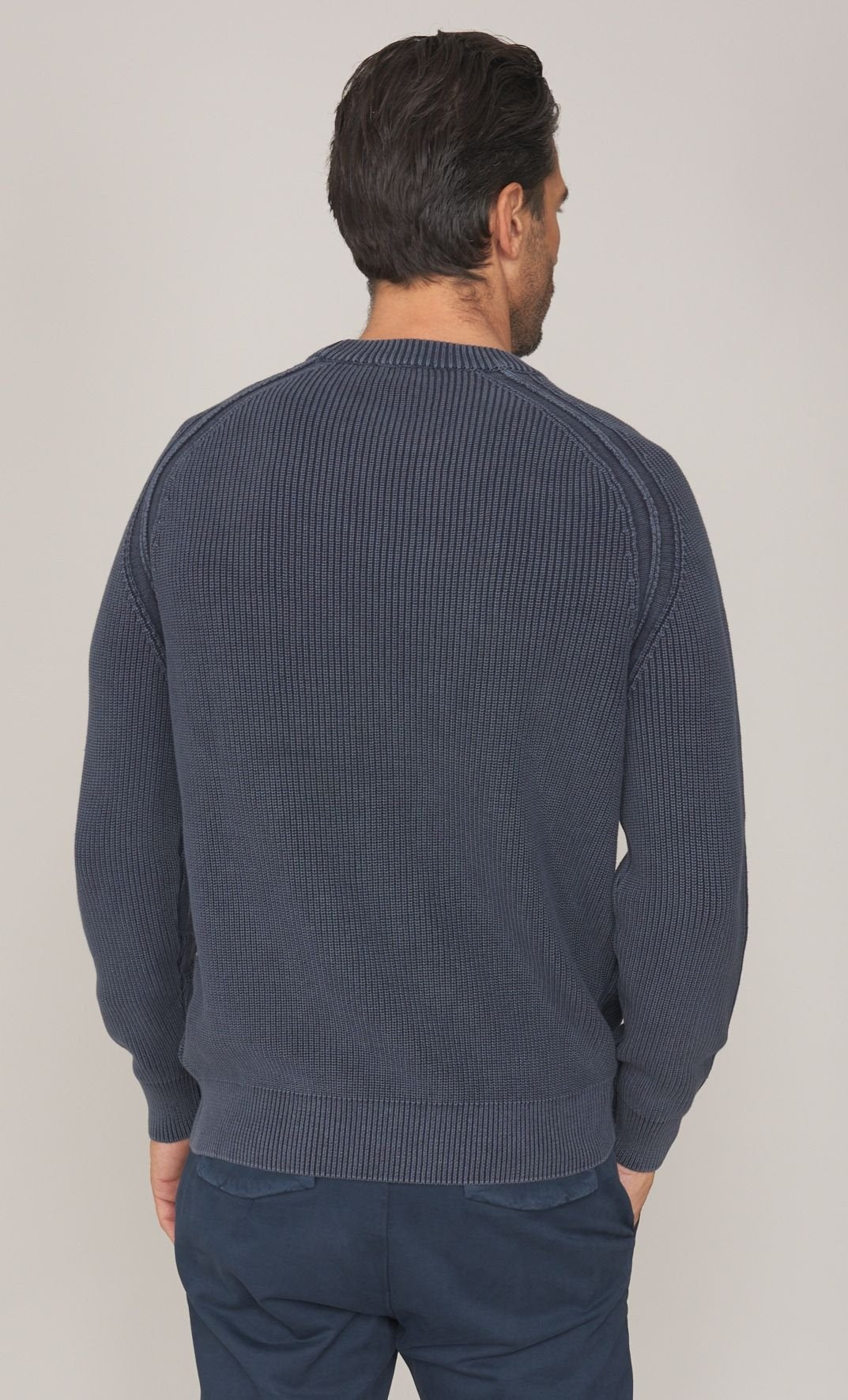 MAGLIA GIROCOLLO HESKIMO A COSTE IN COTONE LAVATO<BR/> HE2400001 BLUE HESKIMO