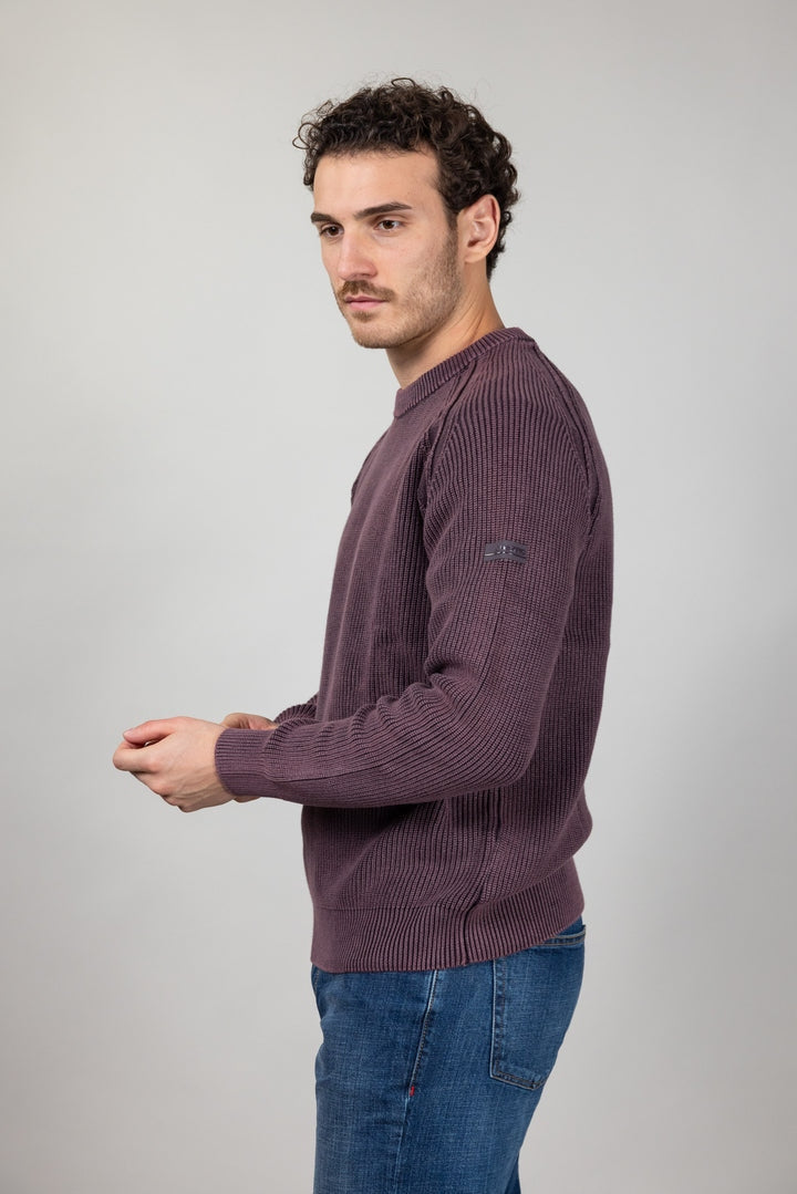 MAGLIA GIROCOLLO HESKIMO A COSTE IN COTONE LAVATO HE2400001 BORDEAUX HESKIMO