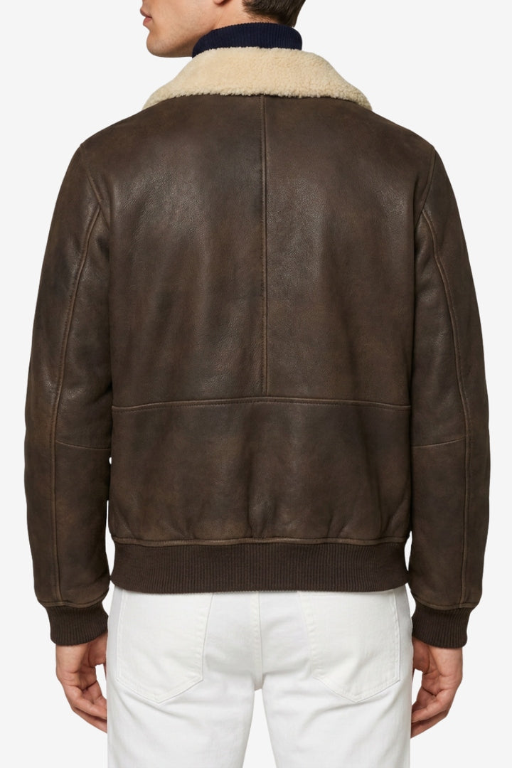 Giubbotto in Pelle Scamosciata con Collo Shearling / Marrone HE2440049 MORO HESKIMO