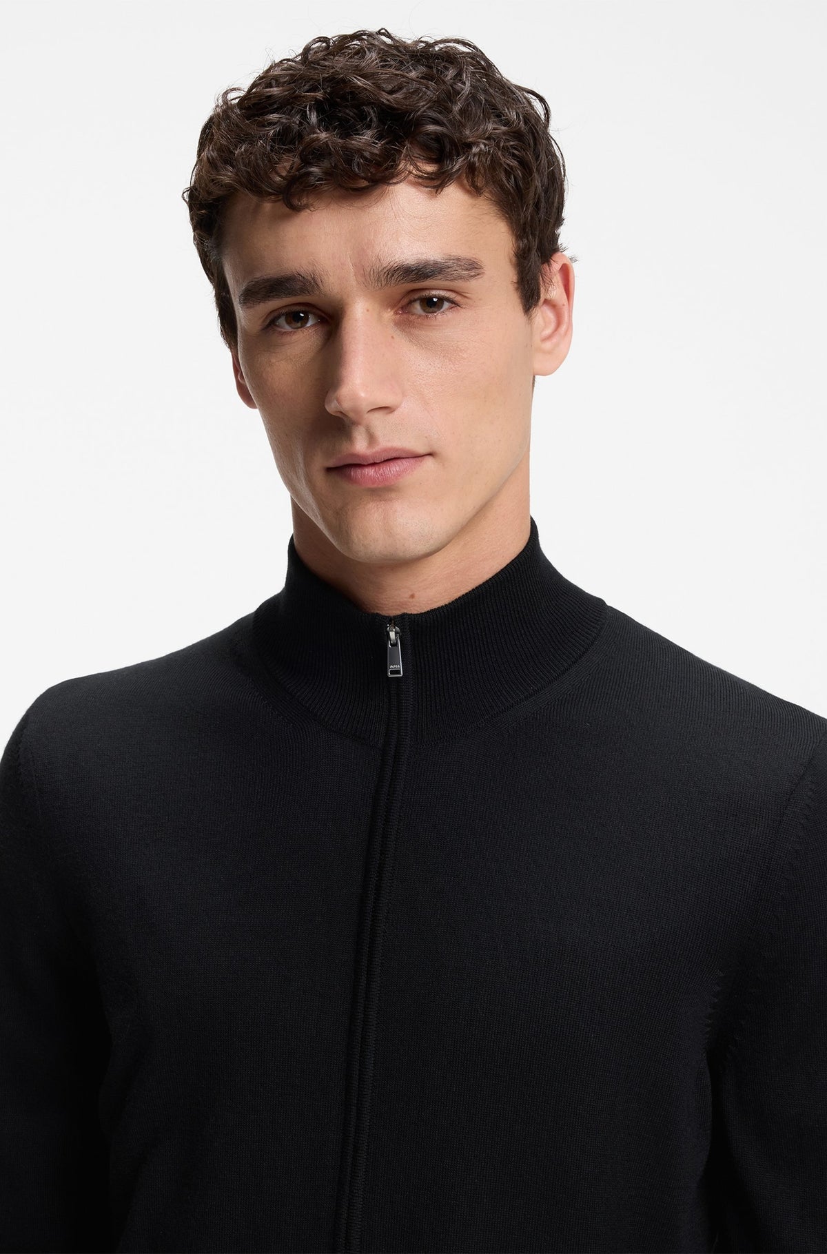Maglione con zip in lana merino<BR/> 50566344 001 HUGO BOSS