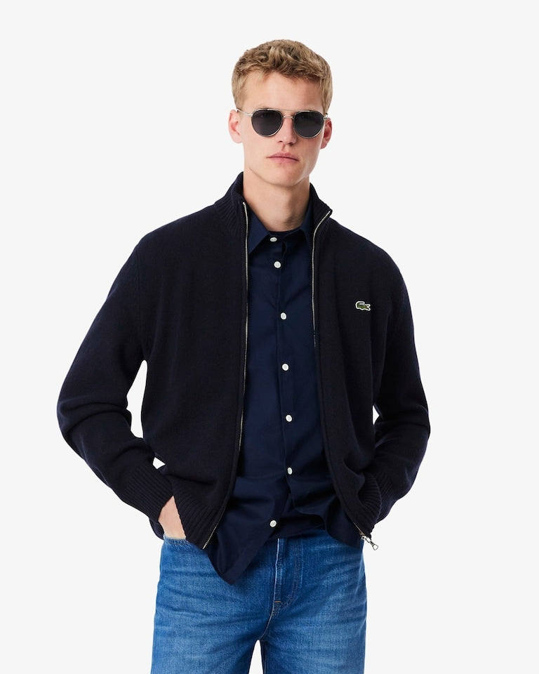 Maglione con zip in lana cardata<BR/><BR/> AH5181 166 LACOSTE
