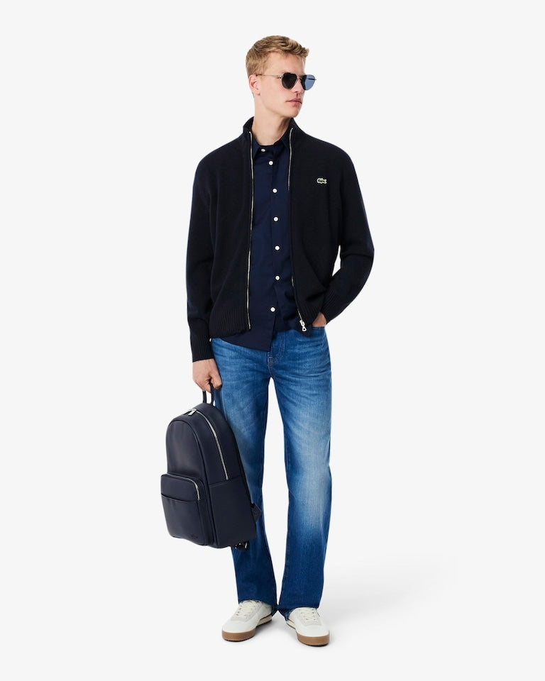 Maglione con zip in lana cardata<BR/><BR/> AH5181 166 LACOSTE