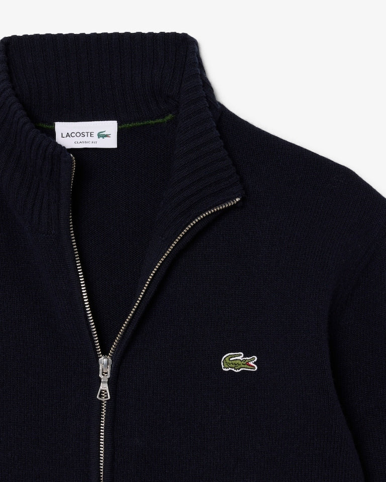 Maglione con zip in lana cardata<BR/><BR/> AH5181 166 LACOSTE