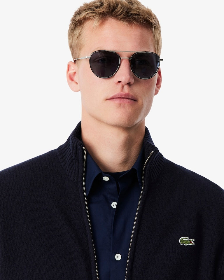 Maglione con zip in lana cardata<BR/><BR/> AH5181 166 LACOSTE