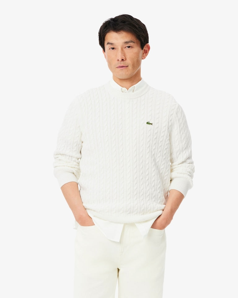 Pullover di cotone in maglia a trecce<BR/><BR/> AH7627 X0N LACOSTE