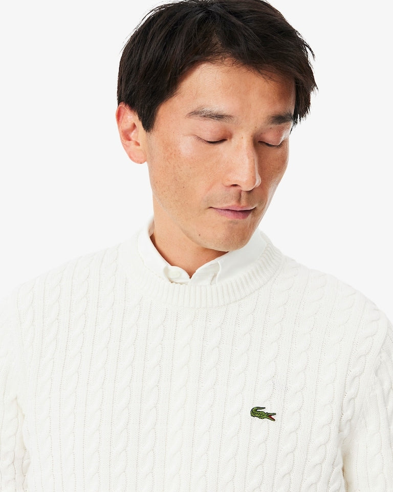 Pullover di cotone in maglia a trecce<BR/><BR/> AH7627 X0N LACOSTE