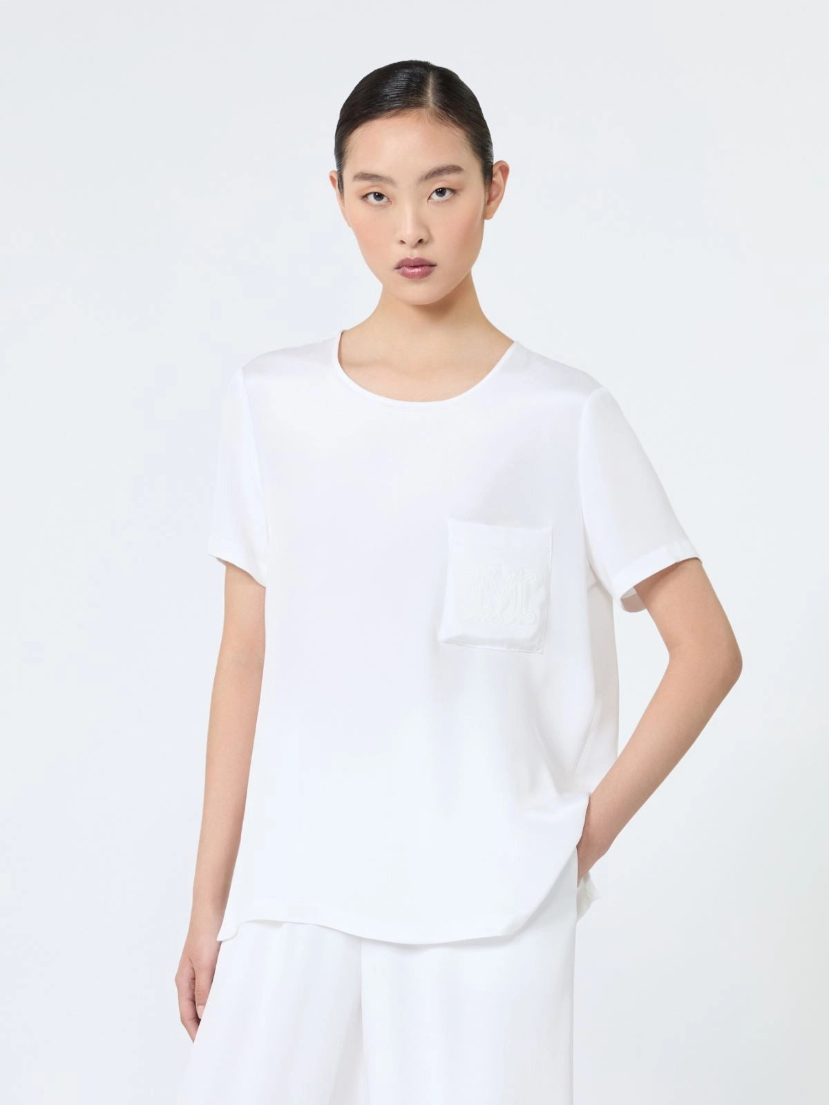 MAX MARA<BR/>Blusa in crêpe de Chine di seta stampata - Bianco MXMPAGANO 002 MAX MARA