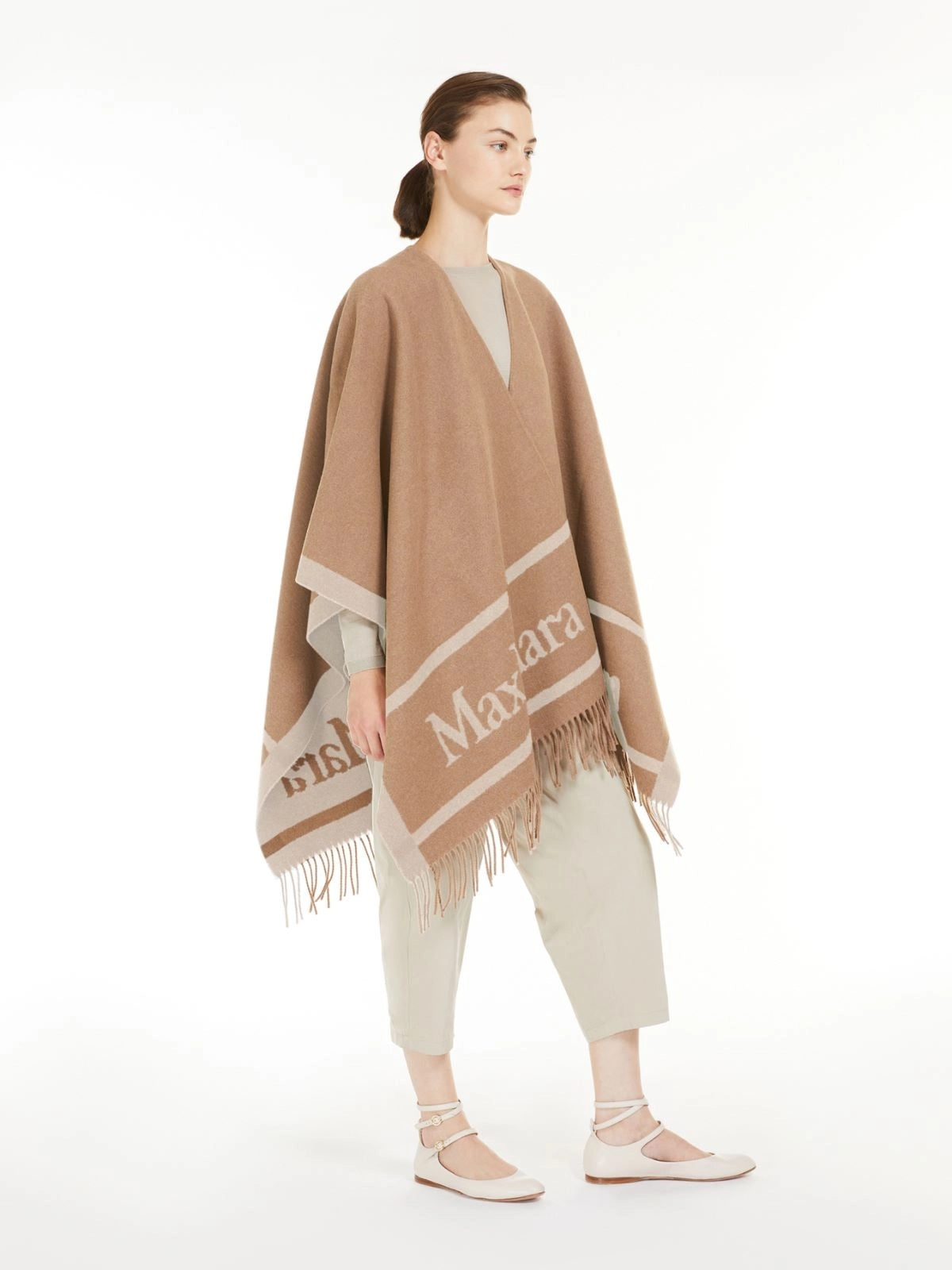 MAXMARA ACCESSORI<BR/>Poncho in lana jacquard - Cammello HILDE 002 MAX MARA ACCESSORI