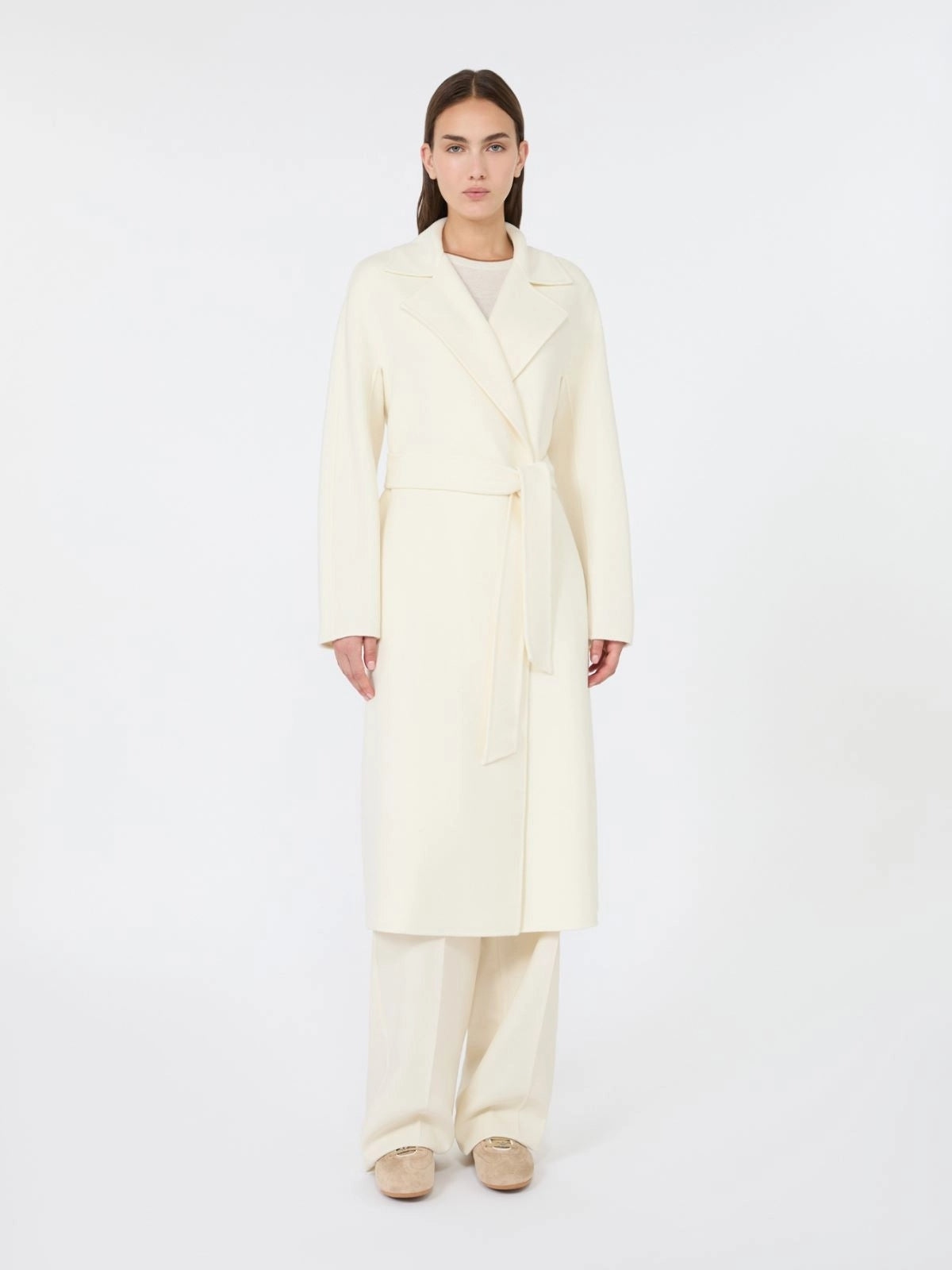 STUDIO<BR/>Cappotto lungo a vestaglia in lana, cachemire e seta - Bianco MSTCLES 003 MAX MARA STUDIO