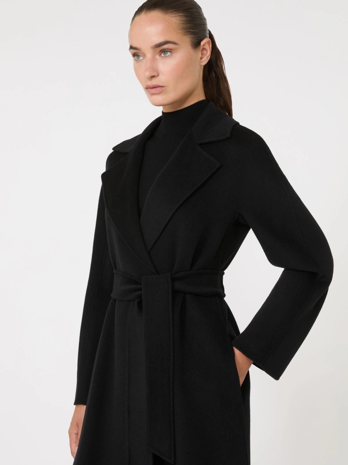 STUDIO<BR/>Cappotto lungo a vestaglia in lana, cachemire e seta - Nero MSTCLES 007 MAX MARA STUDIO