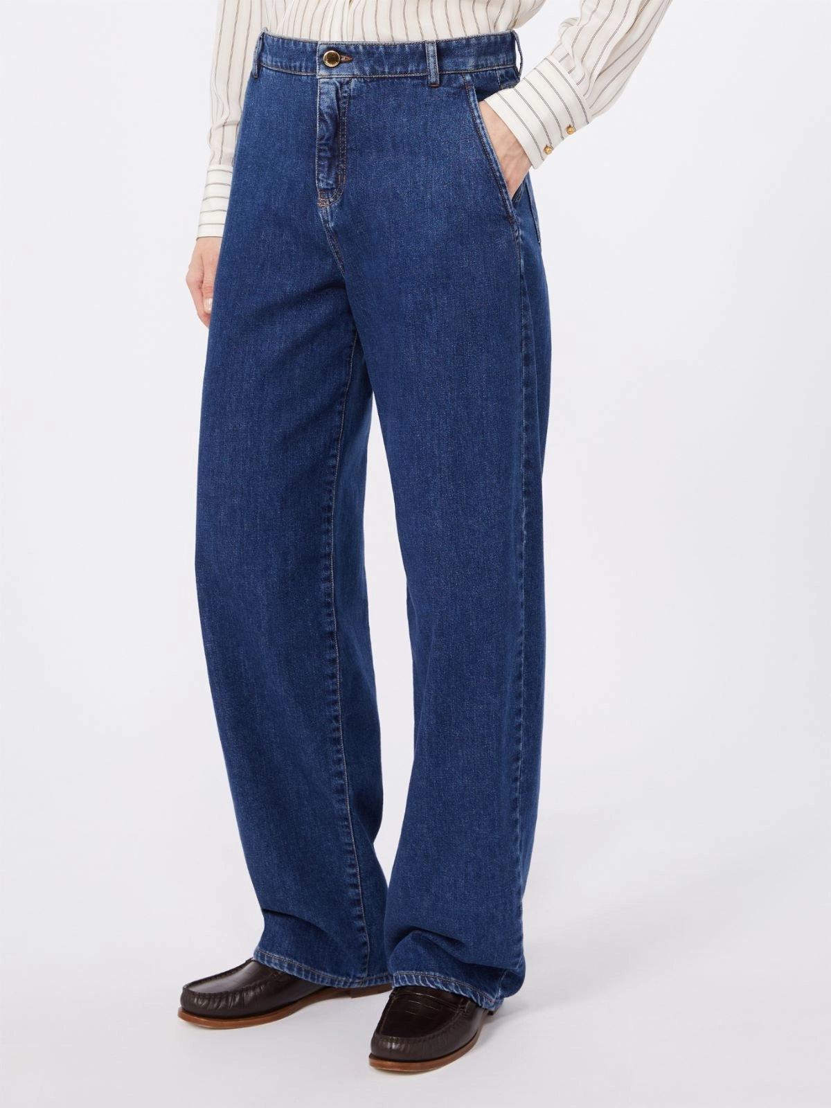 STUDIO<BR/>Pantalone barrel leg in denim - Blu MSTCONICO 002 MAX MARA STUDIO