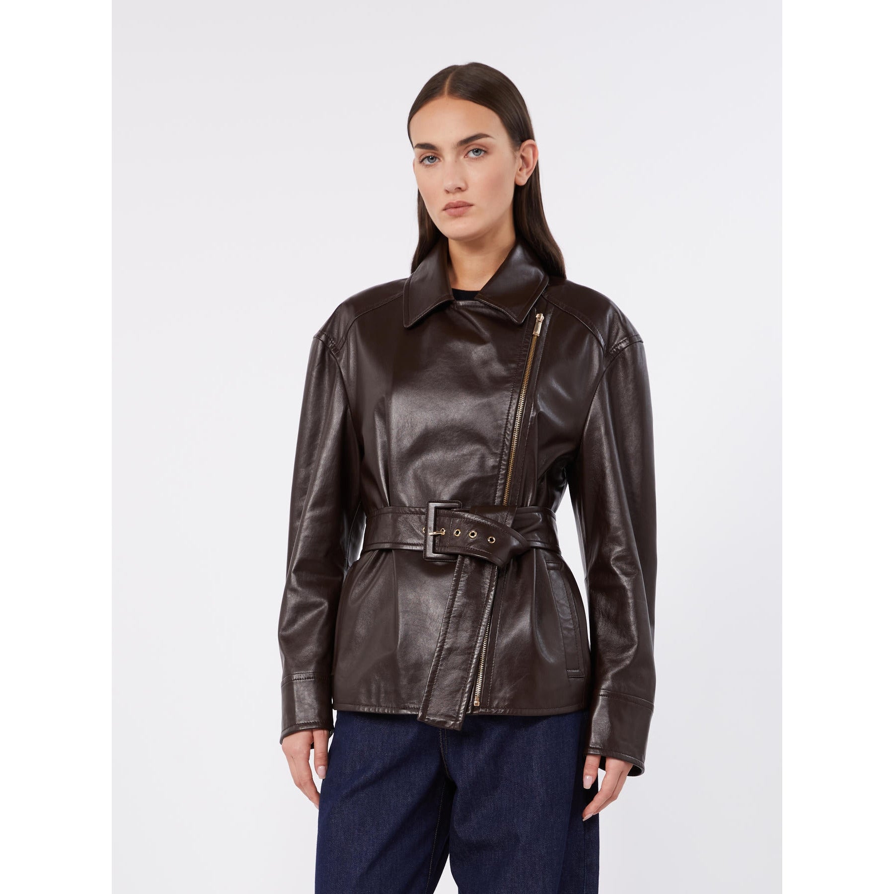 STUDIO<BR/>Giacca biker in nappa - Marrone MSTGIUSTO 003 MAX MARA STUDIO