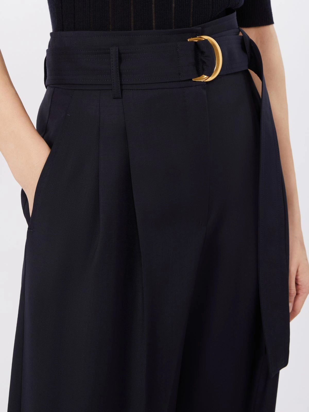 STUDIO<BR/>Pantalone a vita alta in tela di lana - Blu MSTSERIO 008 MAX MARA STUDIO