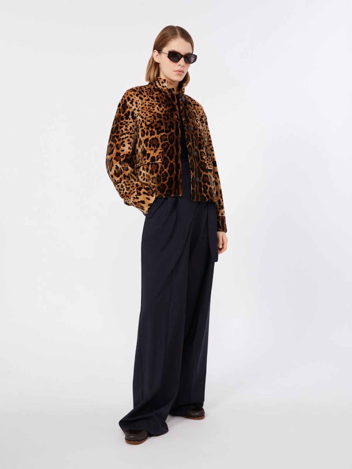 STUDIO<BR/>Pantalone a vita alta in tela di lana - Blu MSTSERIO 008 MAX MARA STUDIO