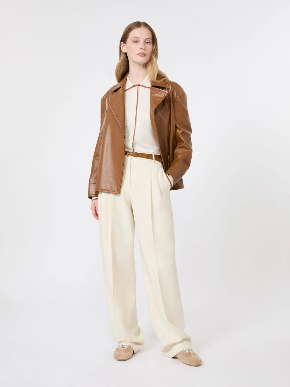 STUDIO<BR/>Cardigan in filato di lana e seta - Bianco Cammello MSTTARGA 012 MAX MARA STUDIO