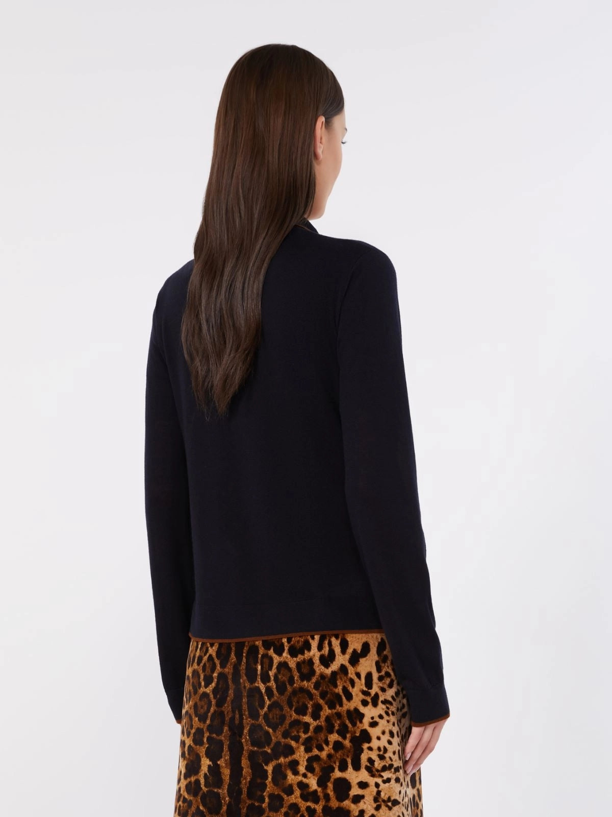 STUDIO<BR/>Cardigan in filato di lana e seta - Blu Marrone MSTTARGA 014 MAX MARA STUDIO