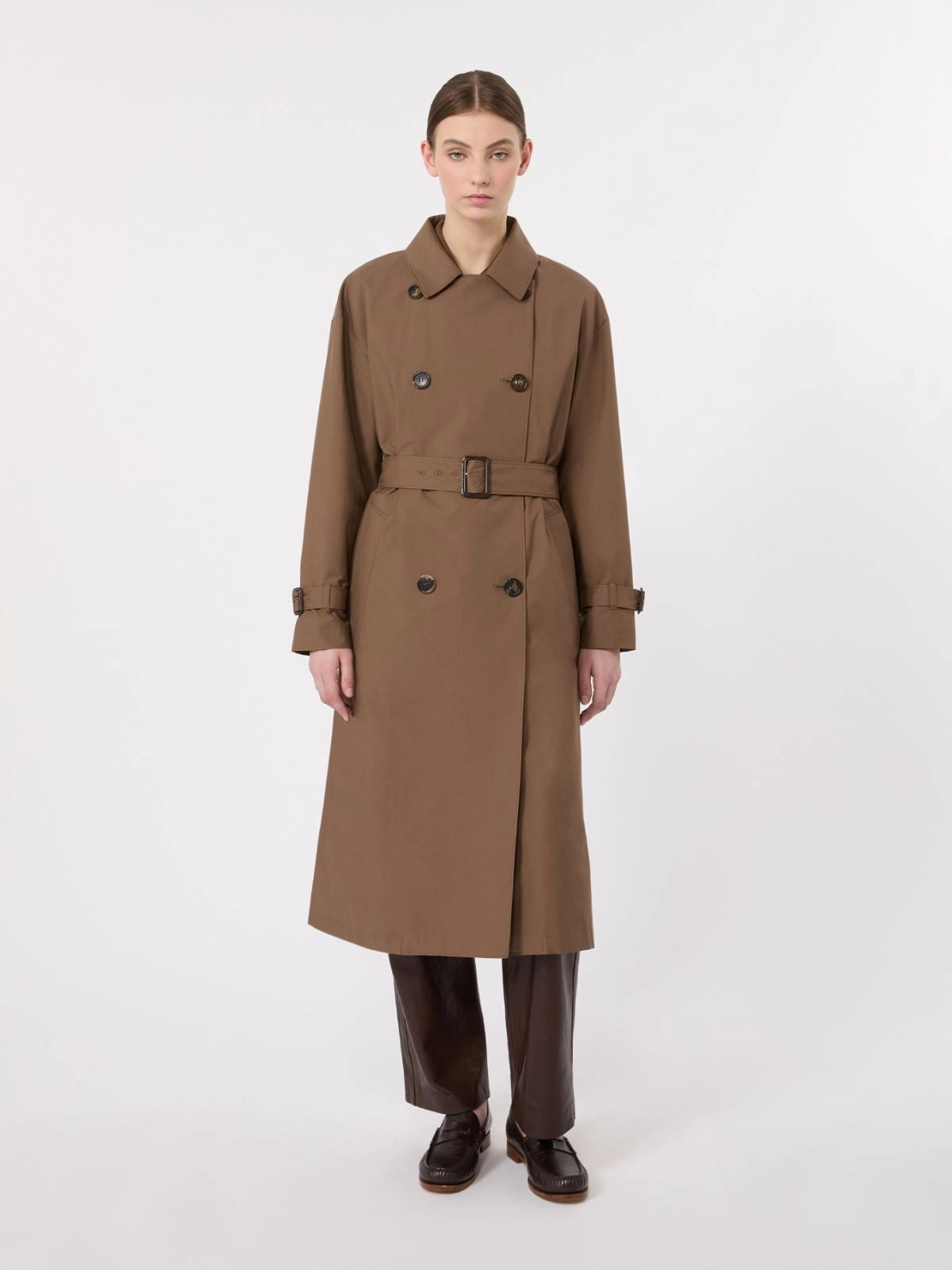 MAX MARA THE CUBE<BR/>Trench midi in twill di cotone antigoccia - Marrone MTCANTONIA 011 MAX MARA THE CUBE