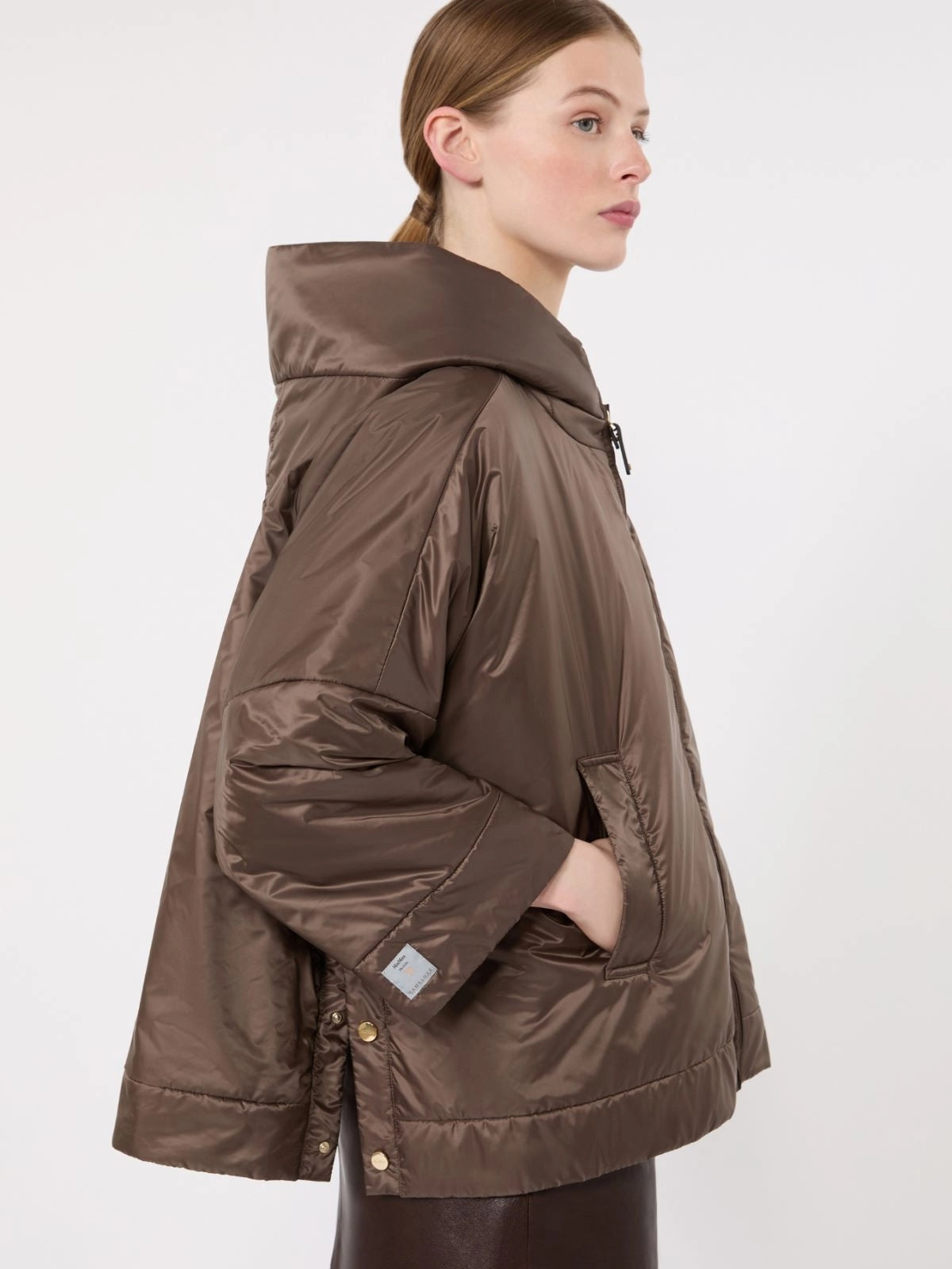 MAX MARA THE CUBE<BR/>Giacca imbottita in tela antigoccia con cappuccio - Marrone MTCFIORE 096 MAX MARA THE CUBE