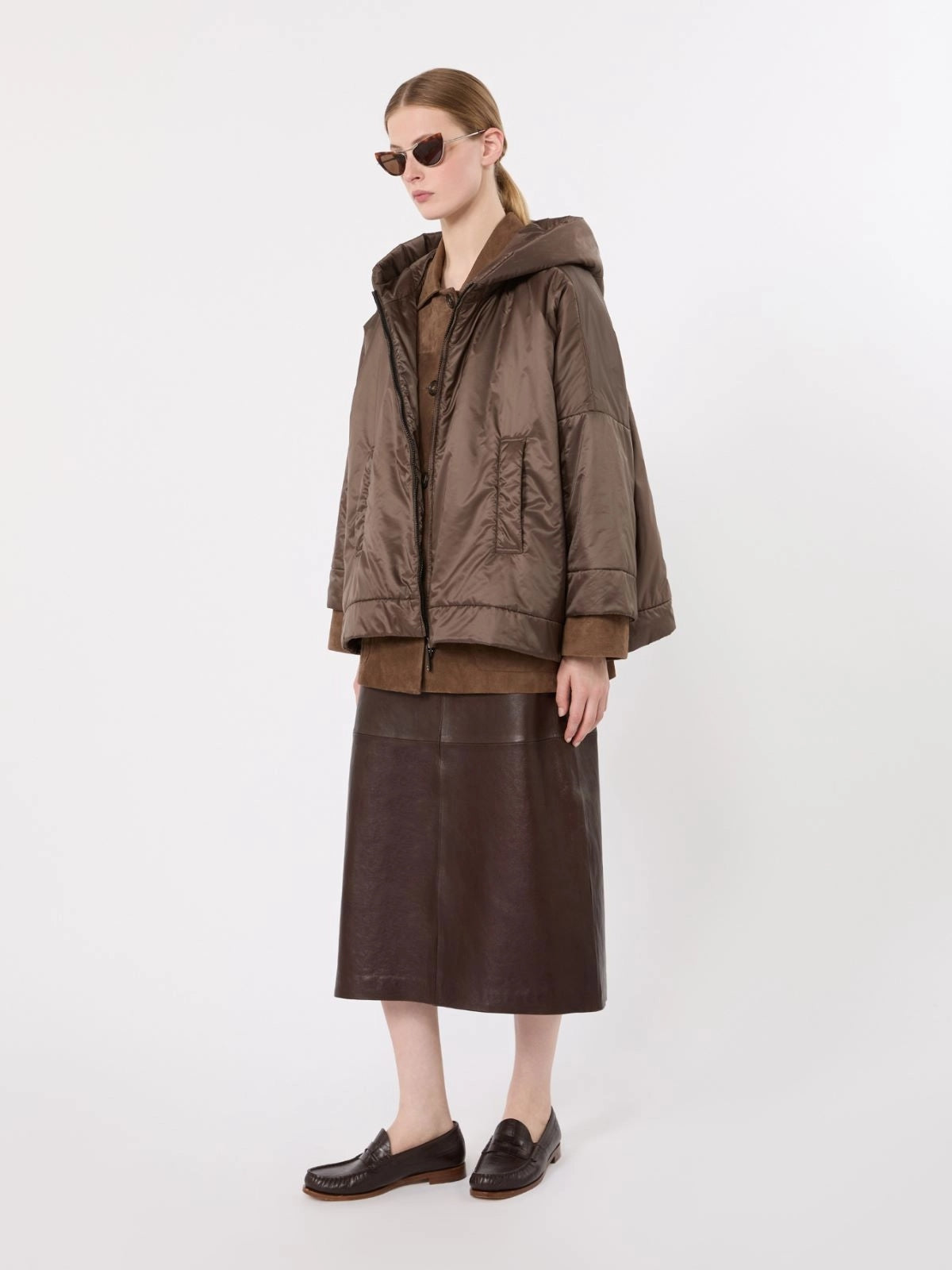 MAX MARA THE CUBE<BR/>Giacca imbottita in tela antigoccia con cappuccio - Marrone MTCFIORE 096 MAX MARA THE CUBE