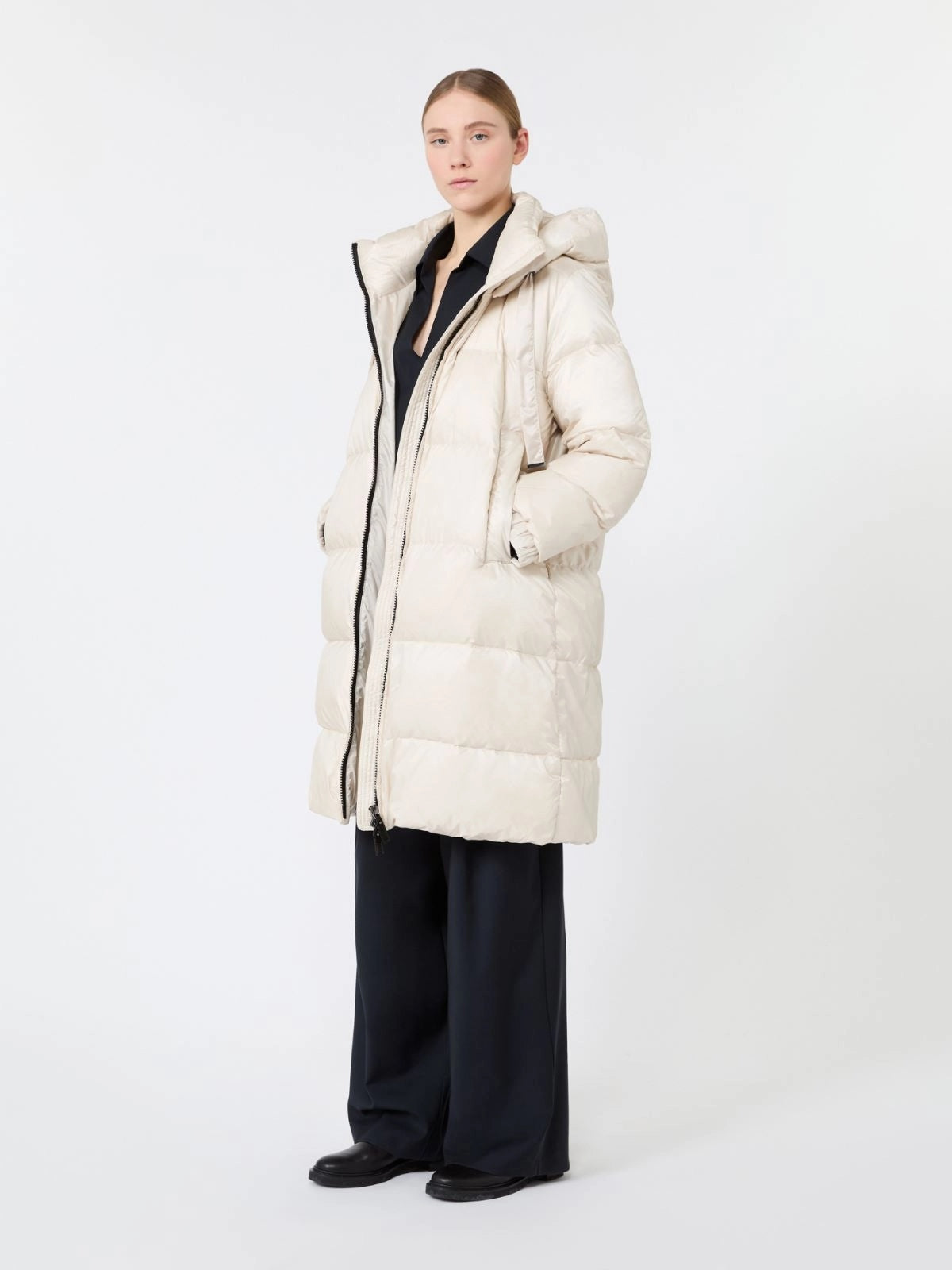 MAX MARA THE CUBE<BR/>Imbottito midi ampio in tela trapuntata antigoccia - Vaniglia MTCMARTE 033 MAX MARA THE CUBE