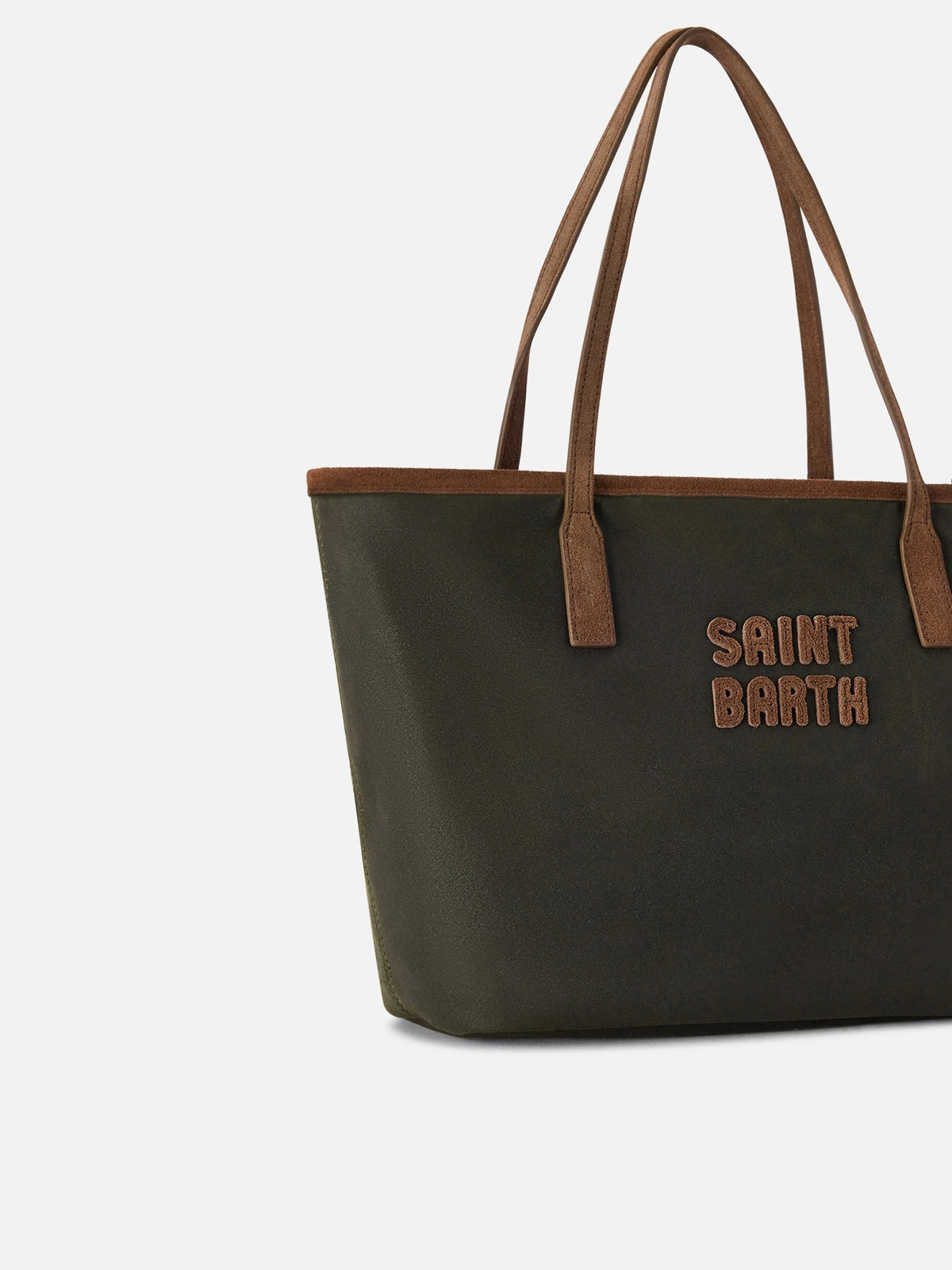 Borsa Medium City verde militare in tessuto cerato con ricamo logo<BR/> CBMID003 01022M MC2 SAINT BARTH