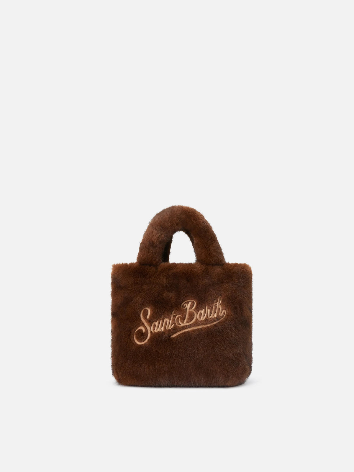 Borsa Mini Vanity Soft marrone in effetto pelliccia con ricamo logo<BR/> VAMI021 00217M MC2 SAINT BARTH